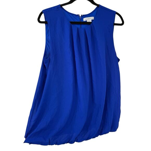 Liz Claiborne Chiffon Sleeveless Top size XL Colbalt Blue Pleated Roundneck - Picture 2 of 10
